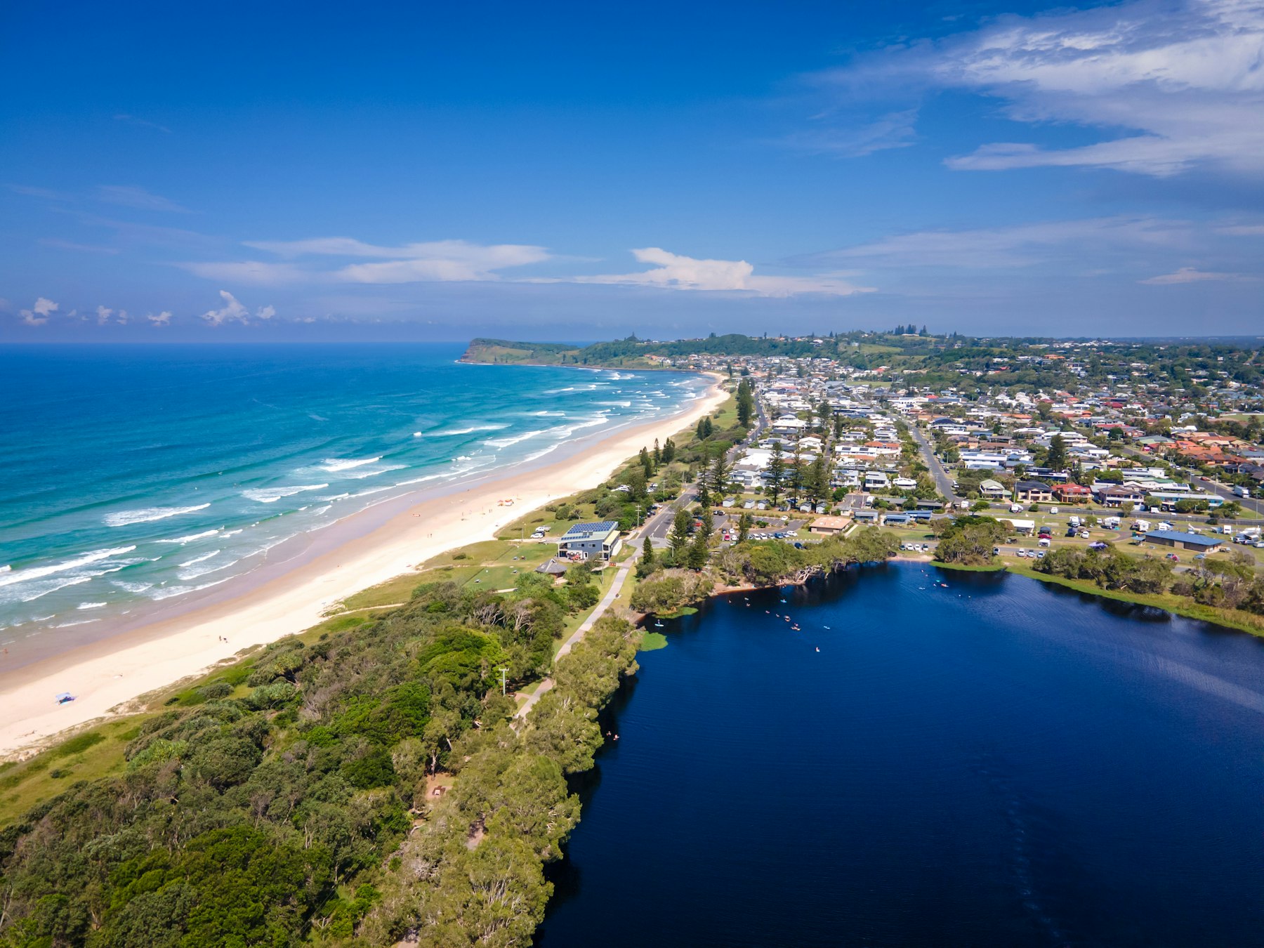 Aerial view of a river and green landscape
