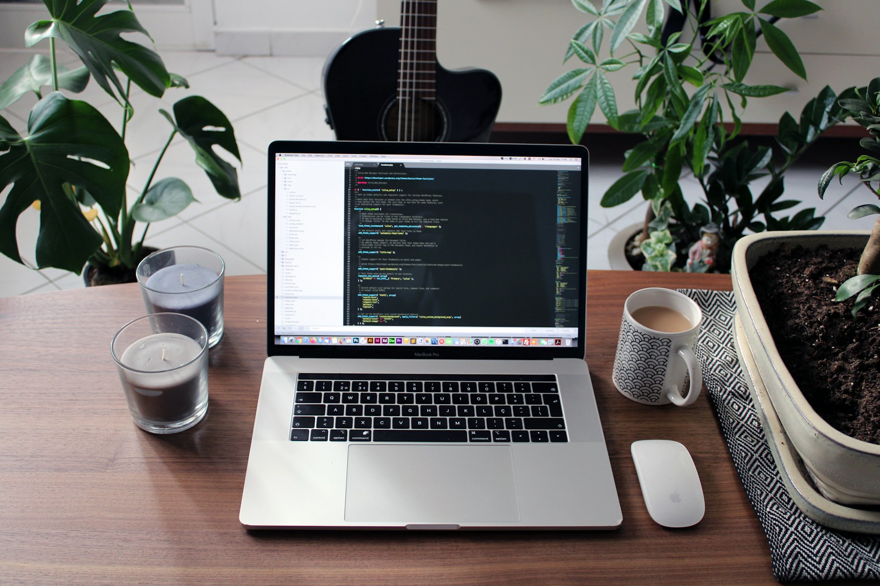 Laptop and coffee mug on a desk