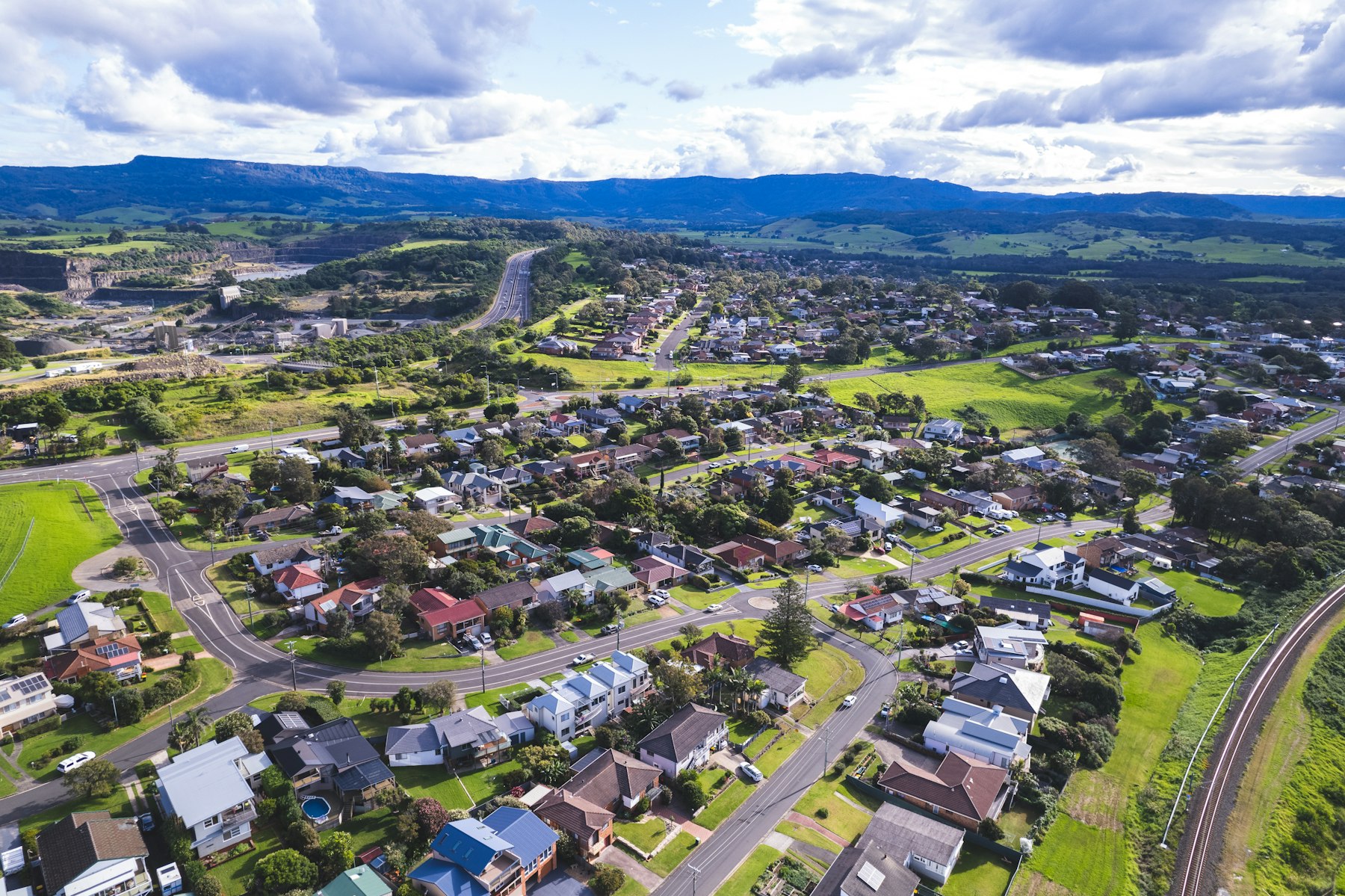 Aerial view of suburban streets and roads